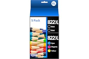 LINKMAY 822XL Ink Cartridges Replacement for Epson 822XL Ink Cartridges for for Epson 822 822 XL Epson 822XL Ink Cartridges Combo Pack to use with Pro WF-3820 WF-4820 WF-4830 WF-4833 Printer（5 Pack）