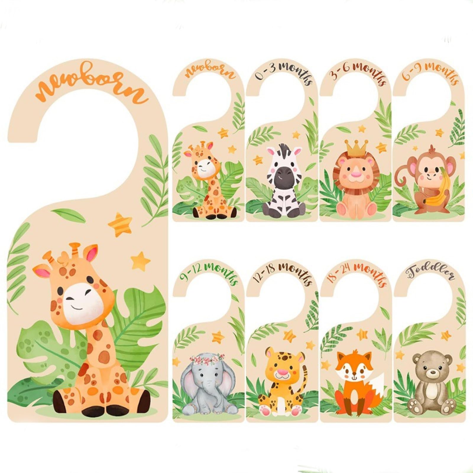 8Pcs Baby Wardrobe Dividers, Cartoon Animal Baby Clothes Dividers, Double-Sided Baby Age Hanger Dividers, Wood Baby Wardrobe Dividers for Newborn 0-24 Months Toddler Boys & Girls