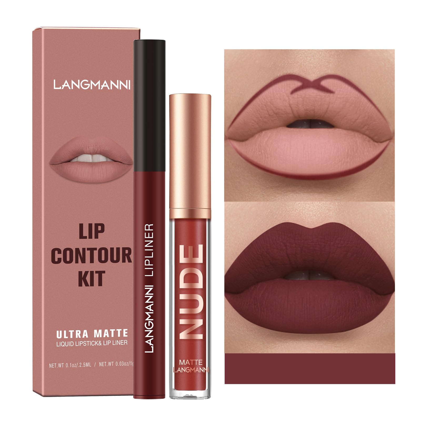 2 PCS Lip Liner and Lipstick Set for Women - Lip Gloss Set Matte Lipsticks Long Lasting Non-Fading Waterproof Lipglosses Makeup Set Gift for Women (06#, 27g)