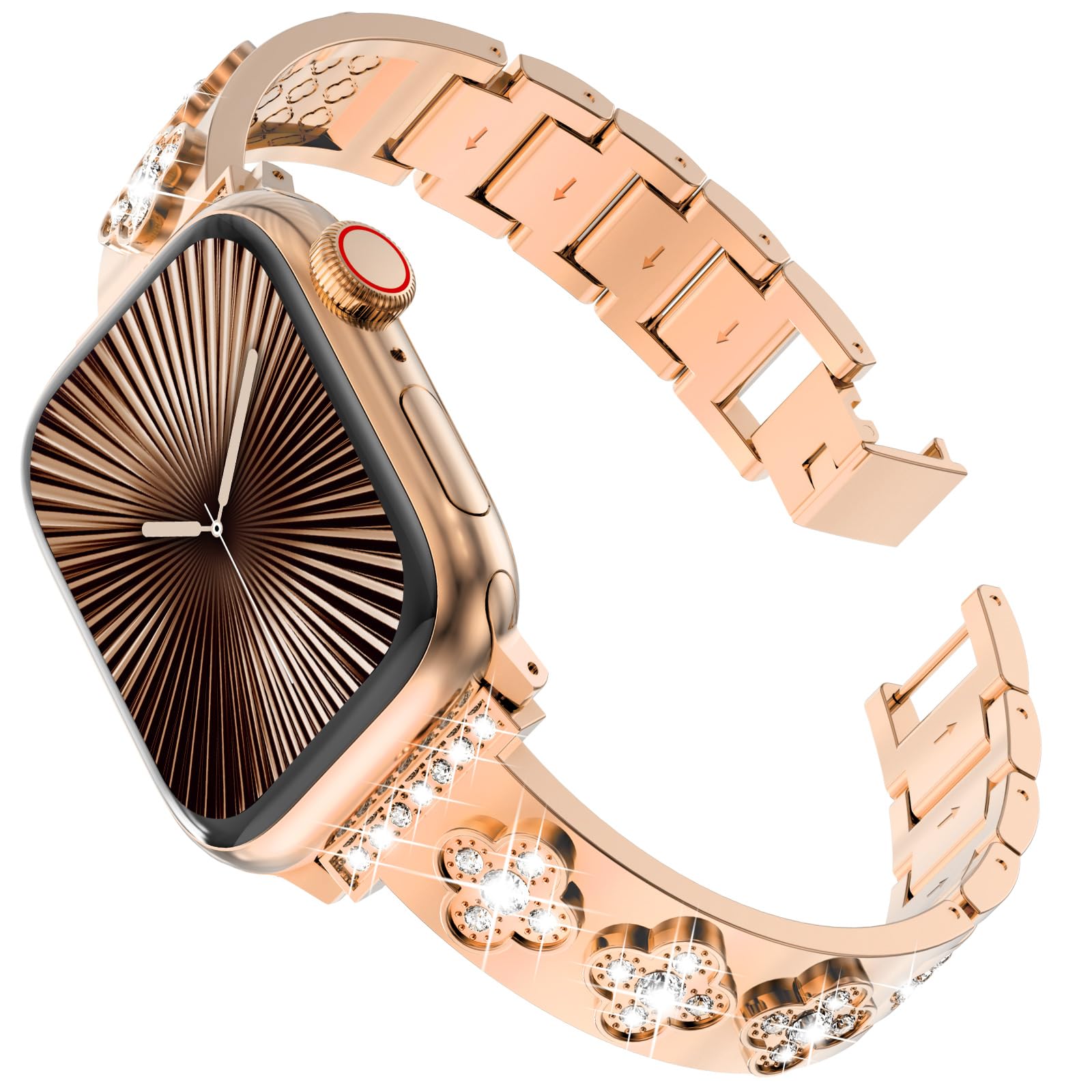 CHANCHY 42mm(series 3 2 1) 41mm 40mm 38mm for Apple Watch Strap for Women, Diamond Rhinestone Bracelet Stainless Steel Metal Strap for Apple watch SE 3 2 1,Series 11 10 9 8 7 6 5 4 3 2 1, Rose Gold