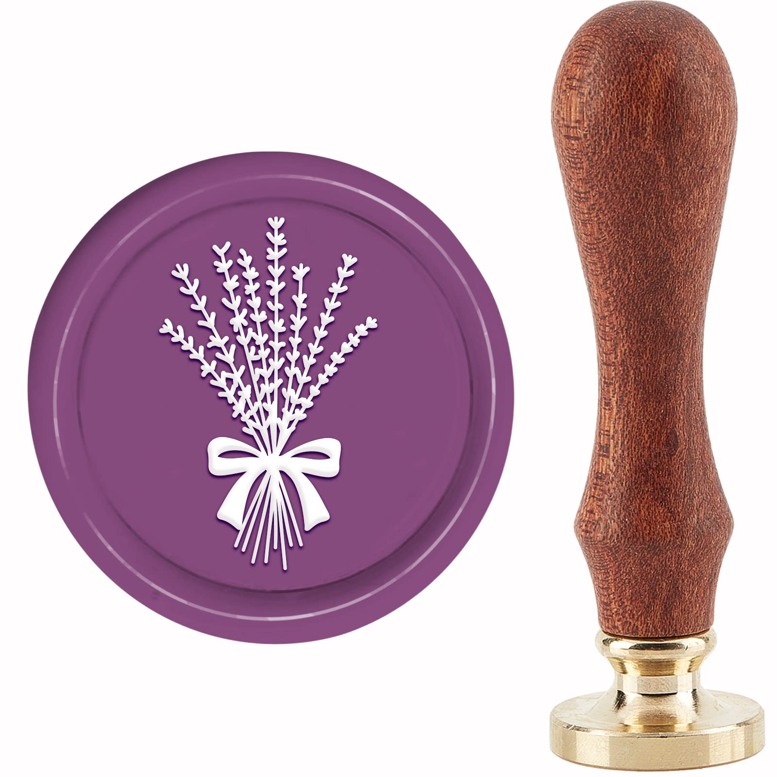 CRASPIRE Lavender Wax Seal Stamp Flower Sealing Wax Stamp 30mm/1.18inch Removable Brass Head Sealing Stamp with Wooden Handle for Wedding Invitations Cards Gift Wrap