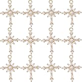 DICOSMETIC 12Pcs Cubic Zirconia Cross Charms Golden Christ Crucifix Pendant Charm Religious Crucifix Charm Brass Crystal Rhinestone Charms for Necklace Bracelet Jewelry Making