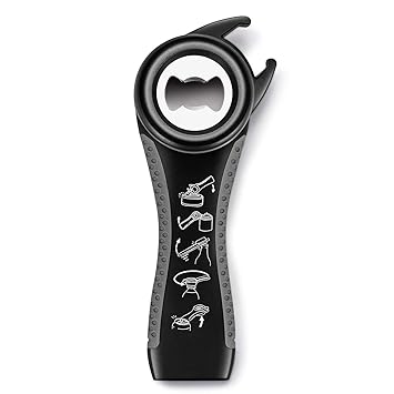 Multifunktions Flaschenöffner, 5 in 1 Bier öffner für Getränk Bierflasche, Küchenhelfer mit Rutschfestem Griff (Schwarz)