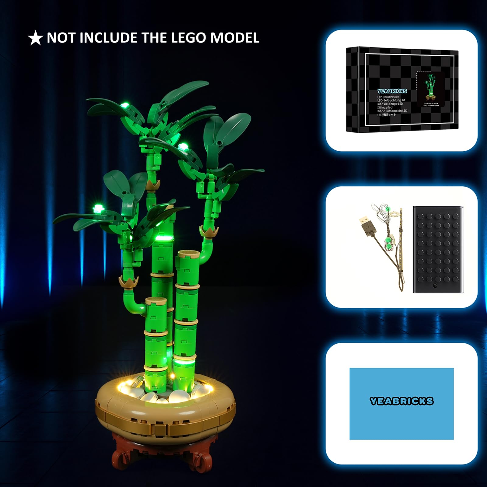 YEABRICKS LED Licht für 10344 The Botanical Collection Glücks-Bambus Bausteine Modell (Bausteine Set Nicht enthalten) 5