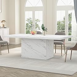 HSH 71” White Faux Marble Dining Table, Rectangle