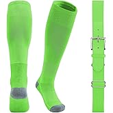 QBK Youth Baseball Socks & Belt Combo Set for Kids 2-16 Years -Softball/Tee Ball Accessories (1 Pair + 1 Belt, Unisex)
