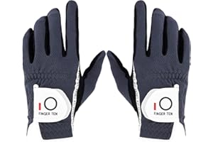 FINGER TEN Premium Rain Grip Men's Golf Gloves 1 Pair, Hot Wet Weather No Sweat Glove for Serious Feel & Performance, Left Right Hand Black Gray White Blue Fit Size S M L XL 2XL 3XL