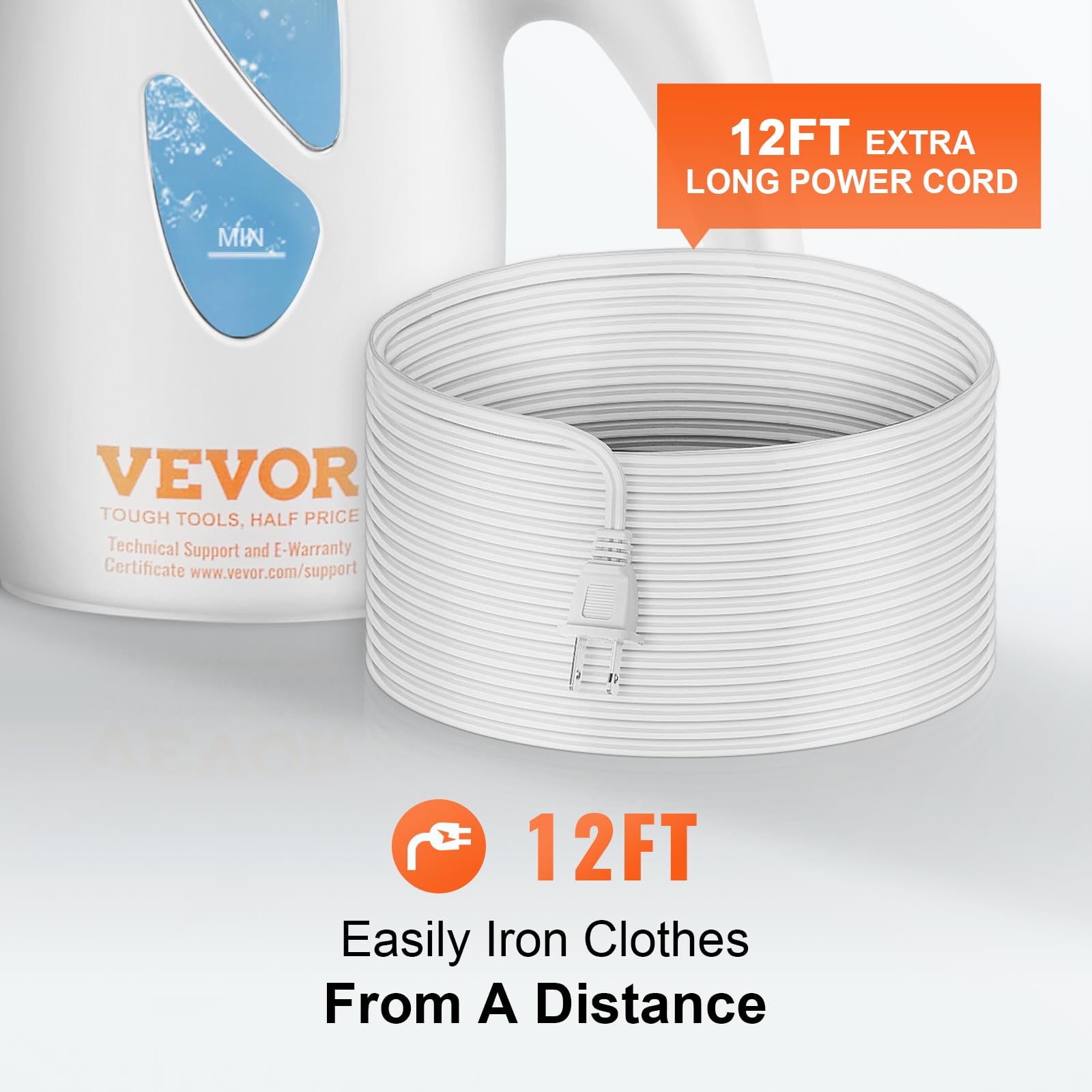 VEVOR Portable Handheld Fabric Steamer, 900W Quick Heat Steamer for Clothes, Wrinkle Remover Clothing Iron Intelligent Controller & Auto-Off & Large Detachable Water Tank, With Gloves, 240ml