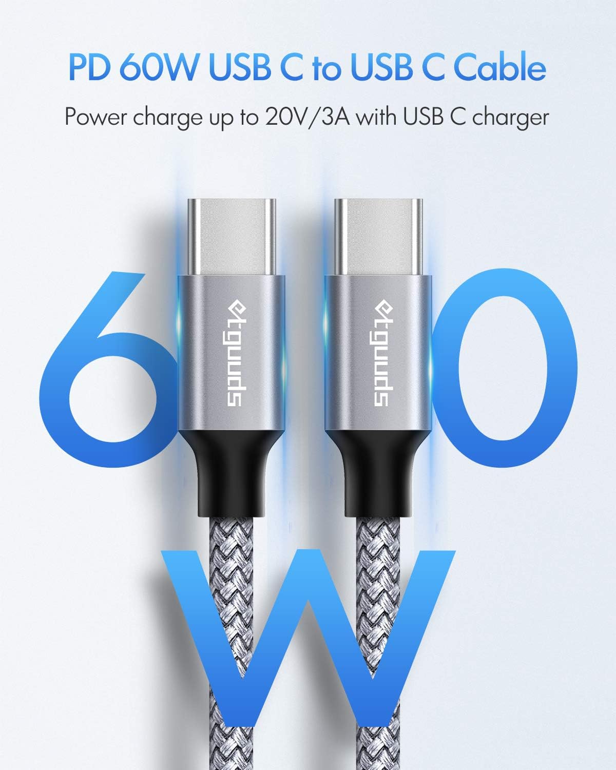 etguuds USB C to USB C Long Cable 3M 60W, USB Type C to Type C PD Fast