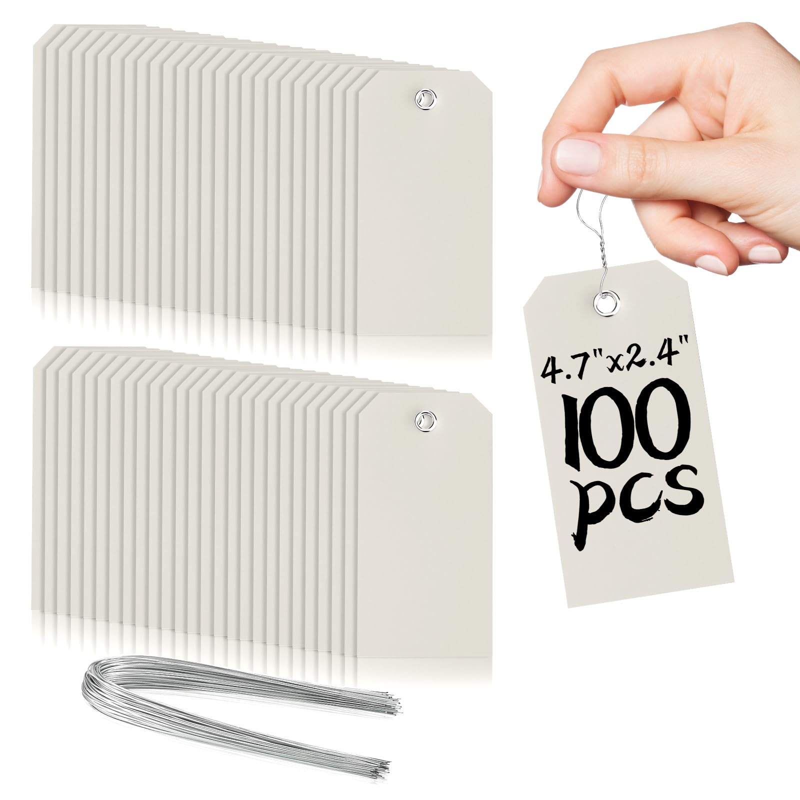 Photo 1 of 100 Pieces Plastic Shipping Tags with Wires Blank Labeling Tags Waterproof Hang Tags with Reinforcement Hole Durable Wire Tags Labels Stacking Tags for Equipment Parts (Grey, 4 3/4" x 2 3/8")