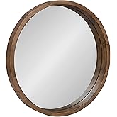 Kate and Laurel Hutton Round Decorative Modern Wood Frame Wall Mirror, 22 Inch Diameter, Natural Rustic