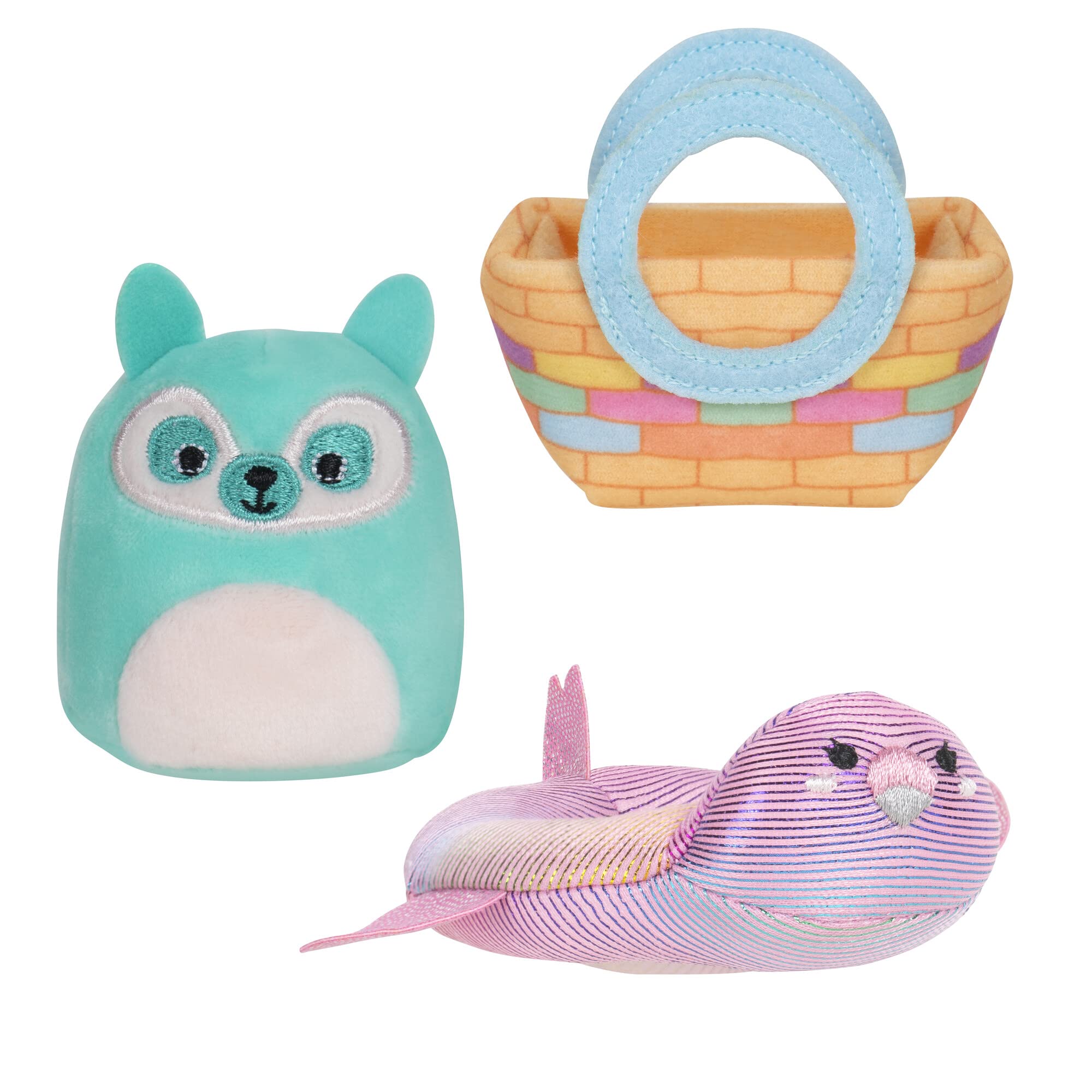 Squishville by Original Squishmallows Pool Party Accessory Set - 2-Inch Lance the Teal Lemur Plush, Inflatable Pool Tube and Woven Bag Accessories - Toys for Kids