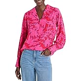 NIC+ZOE Womens Clashy Petals Poet Blouse, Xs Pink Multi