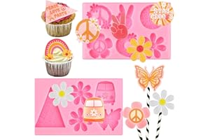 JINEI 2 Set Groovy Silicone Molds Fondant Molds Daisy Rainbows Flower Silicone Molds for Groovy Retro Hippie Boho Party Supplies Decorations Chocolate Candy Clay Gum Soap Crafting Cake Decor (Fresh Style)