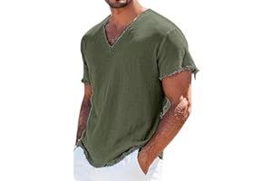 Vneck Cotton Linen Tshirt for Men 2026 Travel Hippie Casual Beach Basic T-Shirts Slim Fit Breathable Muscle Gym Tops