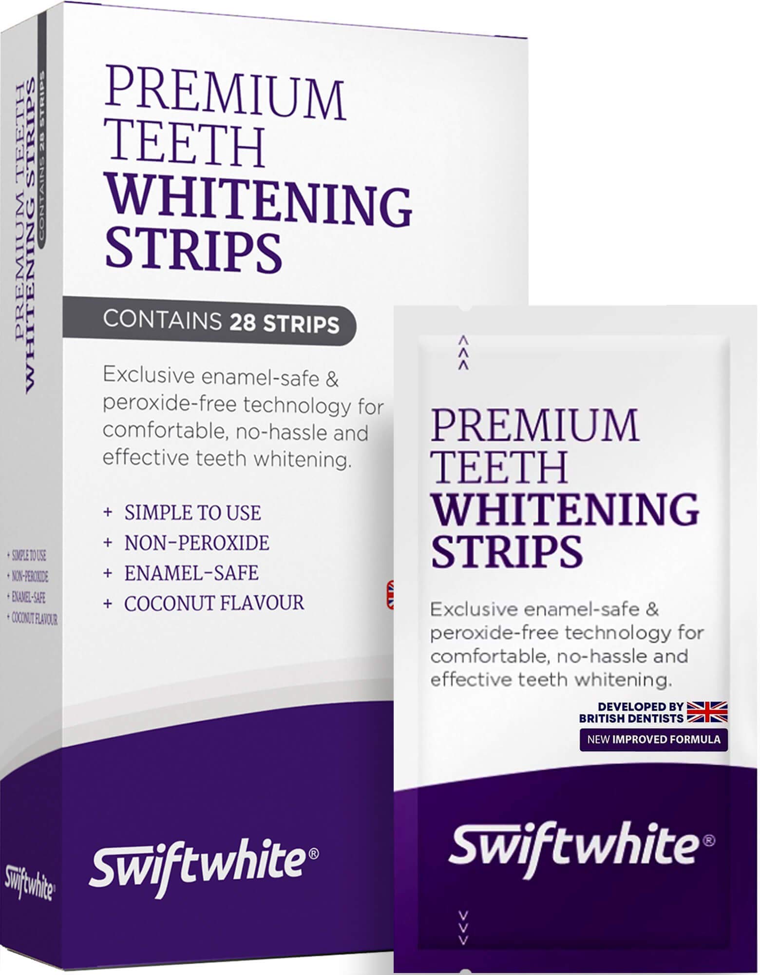 Teeth Whitening Strips by Swiftwhite, Fast Results & No Sensitivity, Peroxide Free Teeth Whitening Kit, 100% Money Back