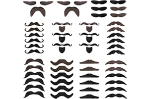 Junware 60Pcs Fake Mustaches,Realistic Stick-On Fake Mustache, Variety of Styles for Costume Parties, Cosplay, Halloween, Chr