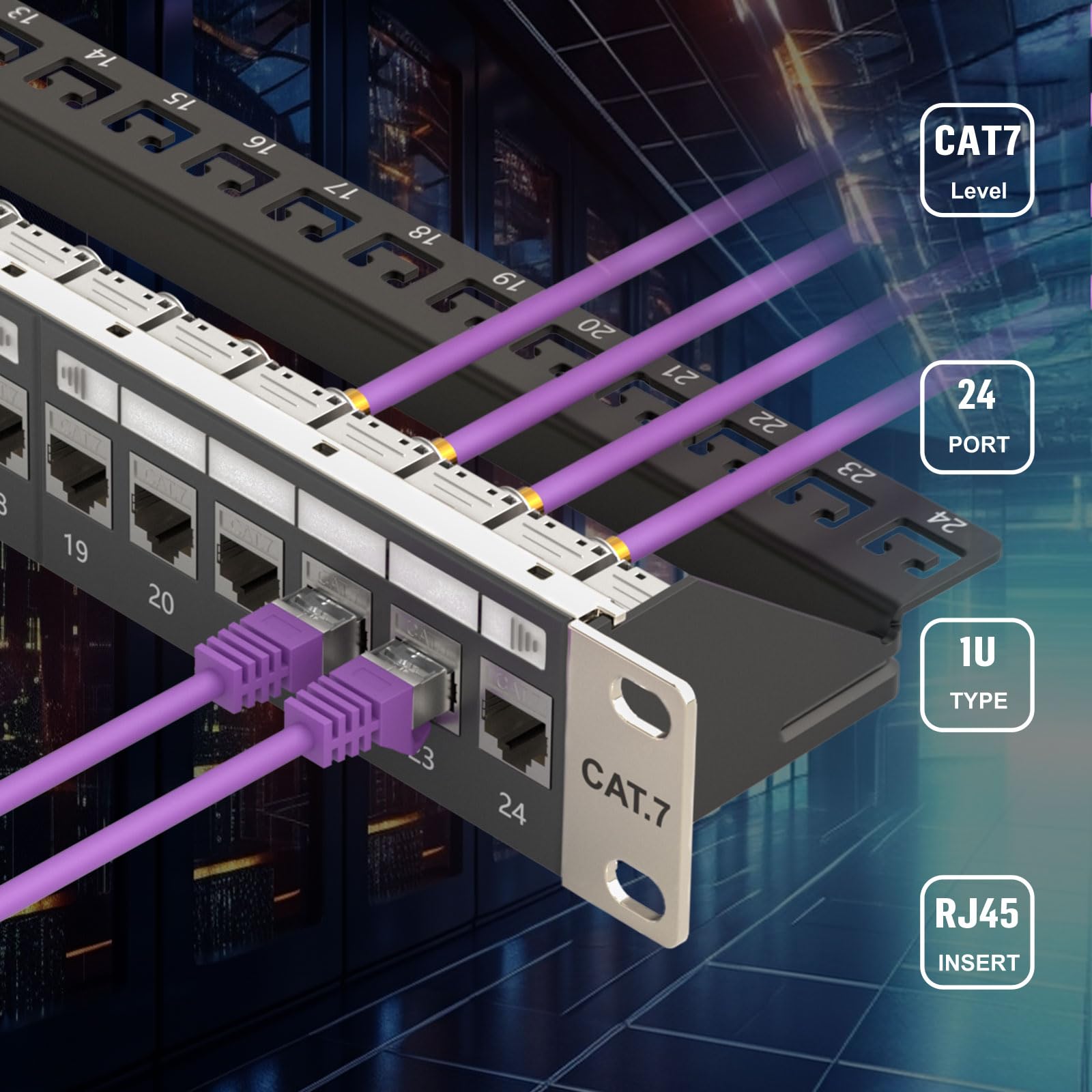 FGB 10Gbps 24 Port CAT7 Patchpanel mit 24x Cat7 Keystone Module Geschirmter, 19" Zoll Rackeinbau RJ45 LAN Netzwerk 600 MHz Verlegekabel für Gigabit-Netzwerk-Switch 4