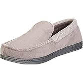 isotoner Men's Microterry and Waffle Travis Moccasin Slippers With Memory Foam Insole and Durable Rubber Outsole