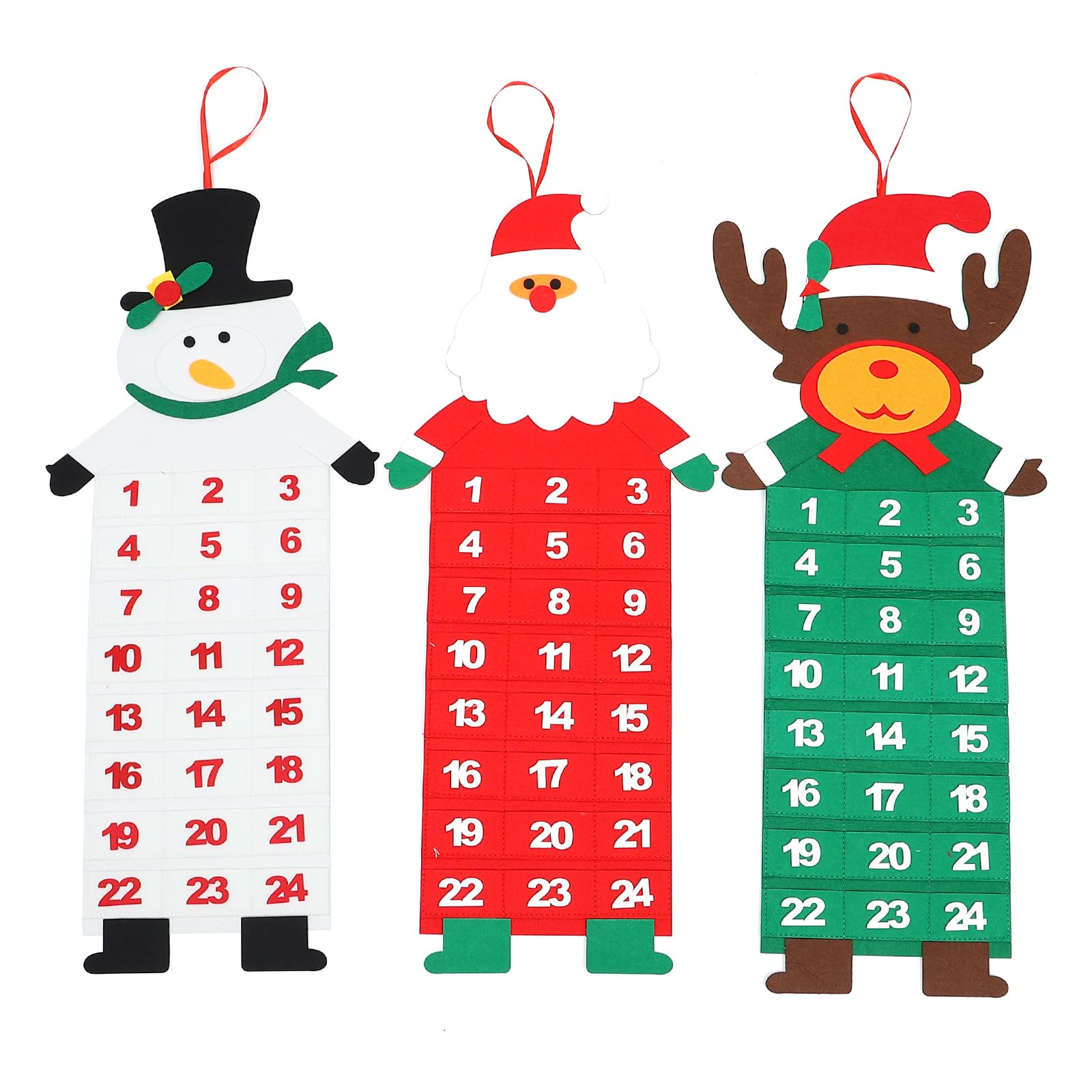 Veemoon 3pcs Christmas Felt Calendar Christmas Advent Calendar Wall Advent Xmas Felt Snowman Day Countdown Kids Hanging Tree Child