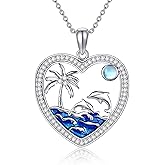 AXOMY Dolphin Necklace 925 Sterling Silver Dolphin Pendant Necklace Palm Tree Necklace Dolphin Jewelry Gifts for Women