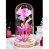 Beferr Gifts for Women Mom Birthday Gifts, Galaxy Glass Rose Forever Preserved Flowers for Delivery Prime Light Up Rose in Glass Dome Valentines Rose Gifts for Her Wife Daughter Girlfriend