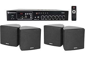 Rockville Commercial Restaurant Bluetooth Amplifier+(4) 3.5" Black Cube Speakers