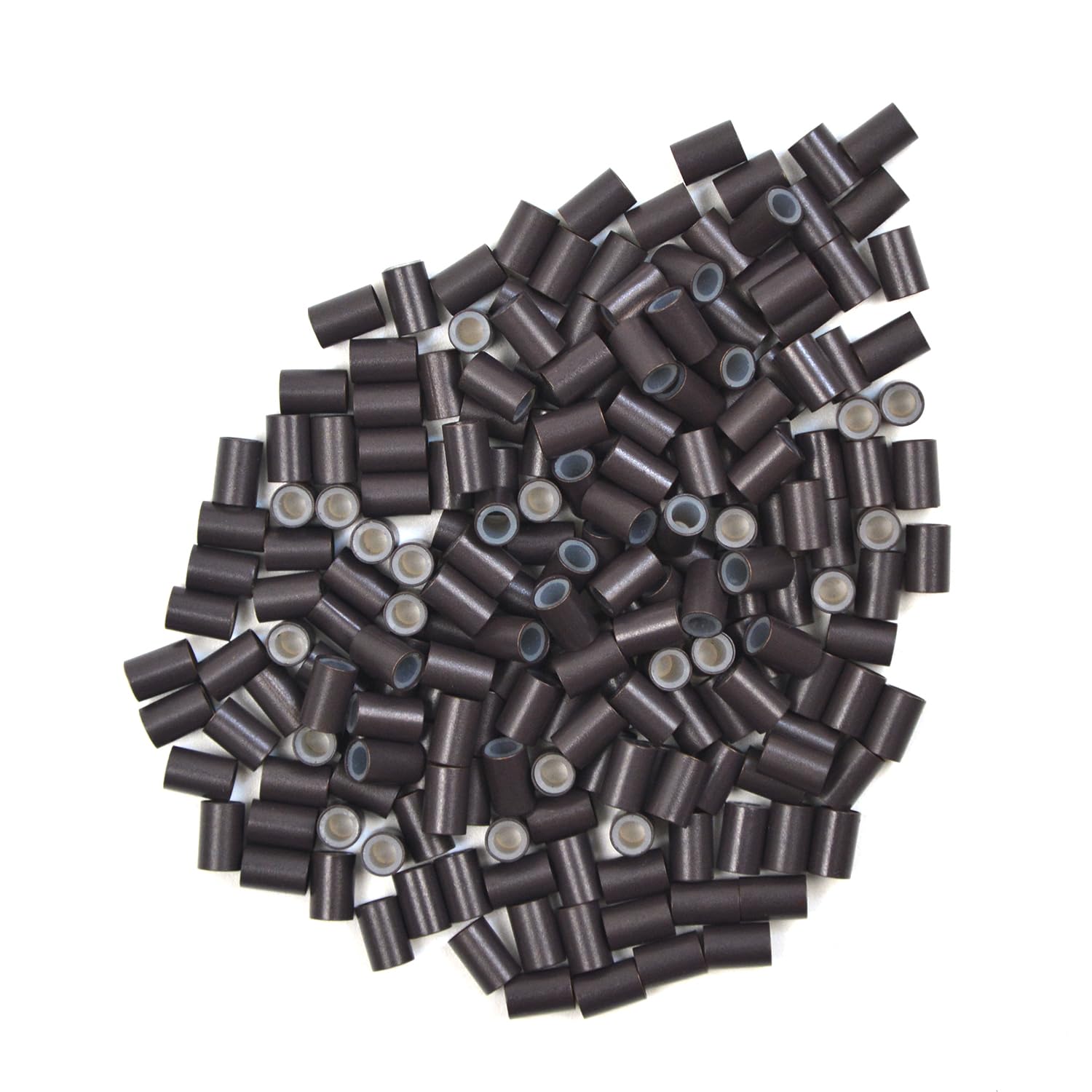 4.0 * 2.8 * 6.0 mm Copper Tube Micro Link Beads with Silicone Lined Micro Ring Hair Beads for I-Tip Hair Extensions (500 Pcs Dark Brown)
