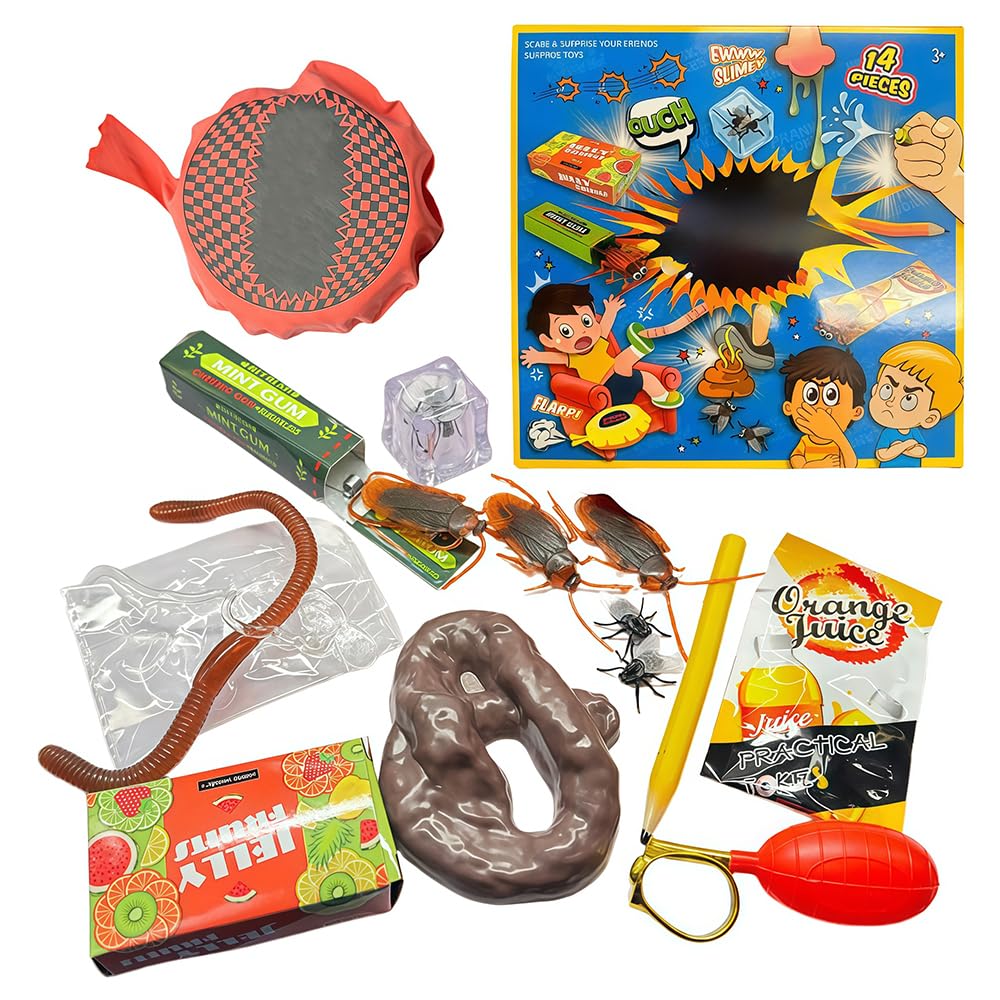 Prank Gift Box for Kids,QIANSSE 14Pcs Prank Kit with Funny Practical Jokes for Boys Girls Cool Prank Box Gifts for Friends Family Fun Gags for All Ages
