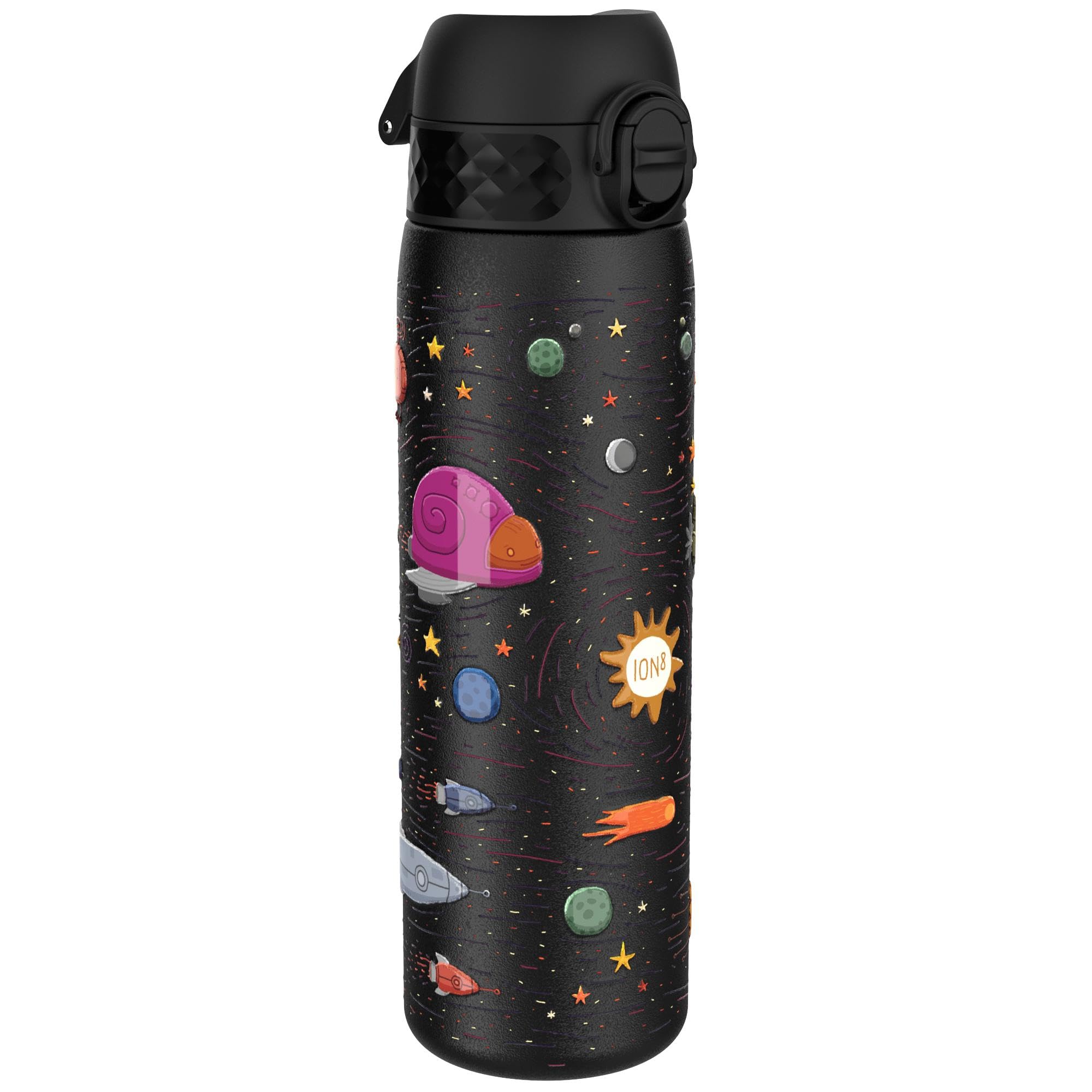 Ion8 Vacuum Insulated Steel Water Bottle, 500 ml/18 oz, Leak Proof, Easy to Open, Secure Lock, Dishwasher Safe, Fits Cup Holders, Carry Handle, Scratch Resistant, Metal Water Bottle, Spaceships
