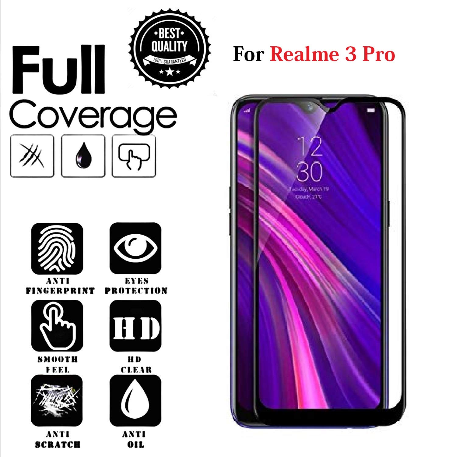 Edge to edge Tempered glass Screen protector for Realme 3...
