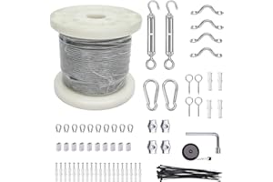 UNICARAVAN 1/8" Wire Cable Rope Kit ，Vinyl Coated 304 Stainless Steel Wire – 100FT 7x7 Strand Cable with Turnbuckles，String Lights Hanging Kit for Outdoor, Garden,Patio, Crafts, Hanging Lights