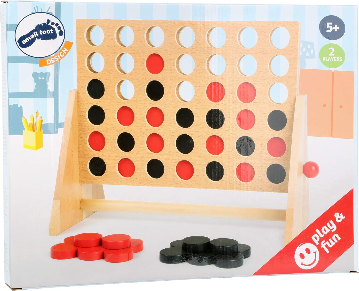 small foot 1981 parlour game "Four in a row" made of wood, classic competition size, from 5 years on, Multicoloured - Image 5