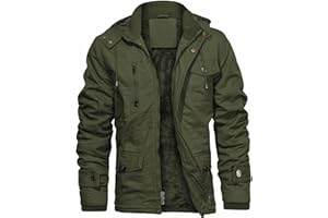 CHEXPEL Men's Thick Winter Jackets with Hood, Fleece Lining, Cotton Military Work Jackets with Cargo Pockets, Outwear