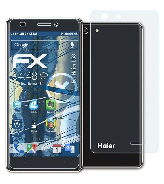 atFolix Schutzfolie kompatibel mit Haier L53 Panzerfolie, ultraklare und stoßdämpfende FX Folie (3er Set)