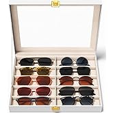 Sunglasses Organizer Storage Box - 10 Slots Eyeglass Display Case for Multiple Pair Glasses, Sunglass Holder with Clear Glass