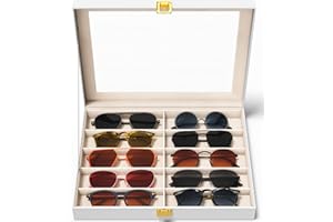 Sunglasses Organizer Storage Box - 10 Slots Eyeglass Display Case for Multiple Pair Glasses, Sunglass Holder with Clear Glass