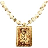 BRIJ HAAT Wooden Handmade Carving Indian Lord Hanuman ji mondey Locket/pendant with Beautiful ram carving beads tulsi Mala Indian jewellery