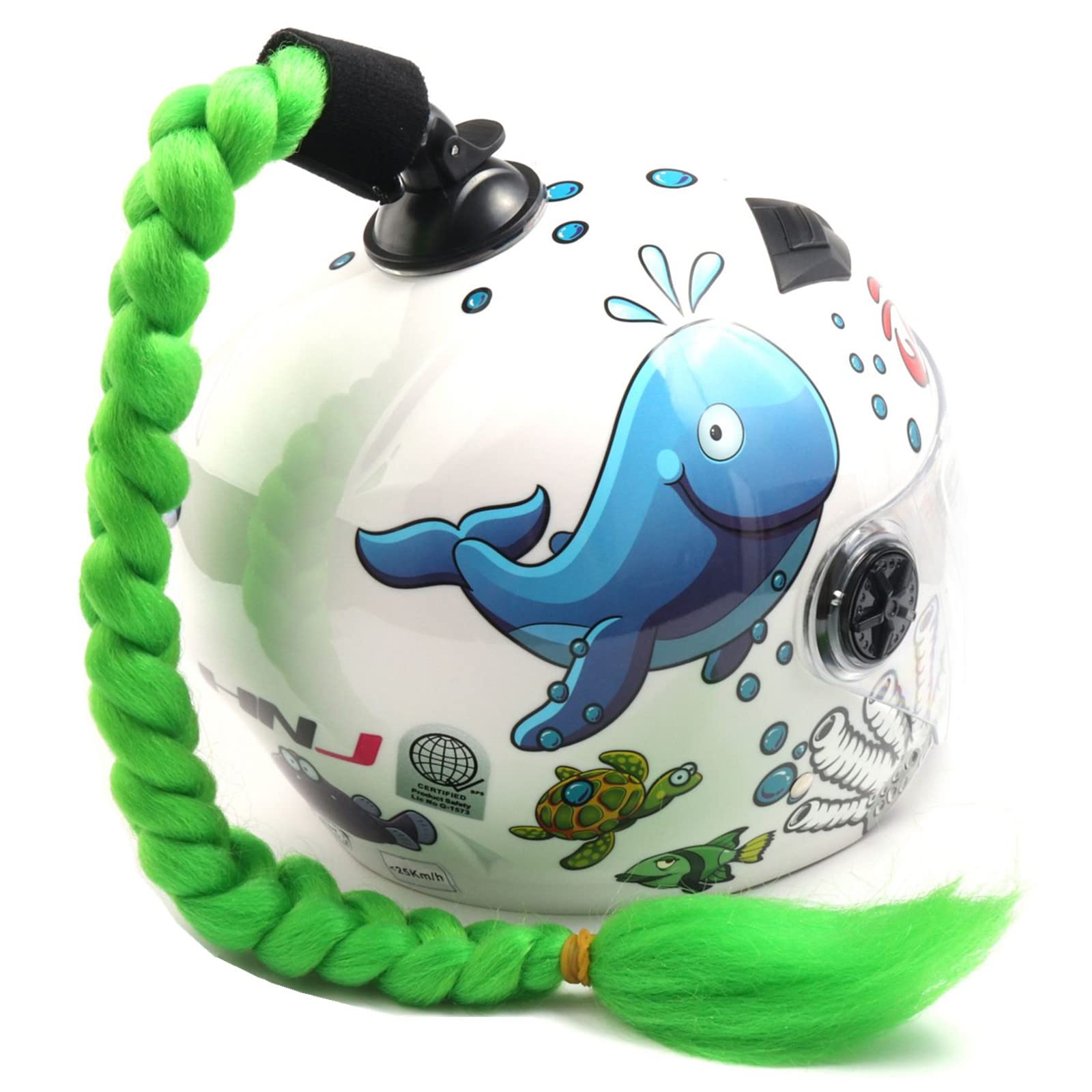 Helmet Ponytail Pigtails Twist Braids Hair Wig Detachable for Motorcycle Motocross Off Road Bike Bicycle Cycling Biker Riders Skateboarding Scooter Costume Cosplay (Green)