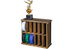 MyGift 12 Compartment Rustic Burnt Solid Wood Wall Mounted Dual Display Martial Arts Belt Holder with Top Trophy Storage Shelf in Horizontal or Vertical Mount