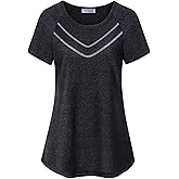 Vldnery Women Quick-Dry Line Decor Front Yoga Workout Shirts Athletic Gym Loose Fit Tops 2025