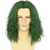 karlery Men Male Women Unisex Short Green Curly Wig Bob Funny Anime Heat Resistant Synthetic Fiber Fluffy Soft Cosplay Event Costume Halloween Party Wig