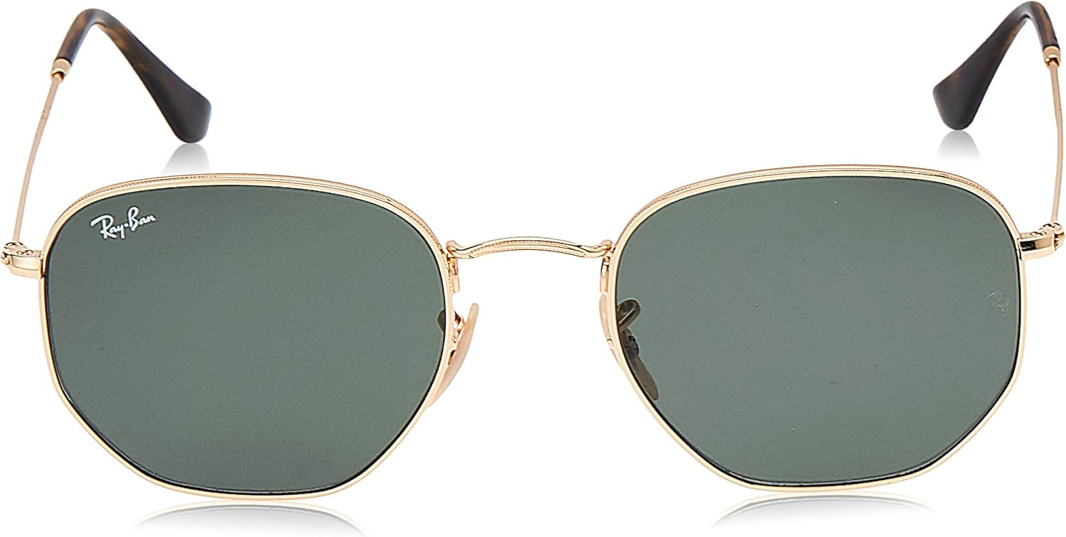 Ray-Ban RB3548N Flat Lens Hexagonal Sunglasses, Gold/Green, 54 mm: Shoes