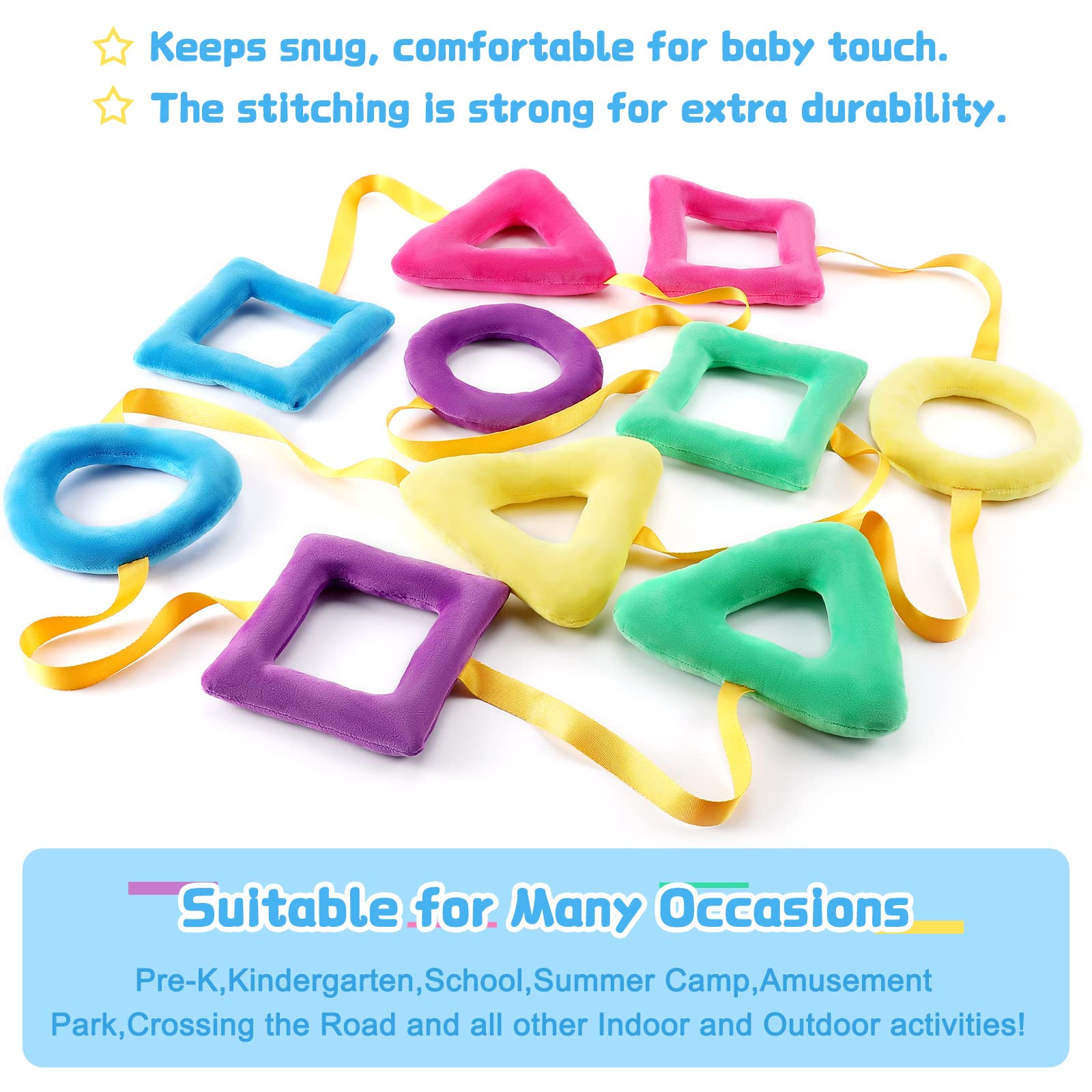 2 Pcs Shapes Walking Rope for Preschool Walking Rings for Toddlers 10 Colorful Handles Leash for Toddler Class Line Rope 165'' Long Keep Children Calm and Line Classroom Supplies