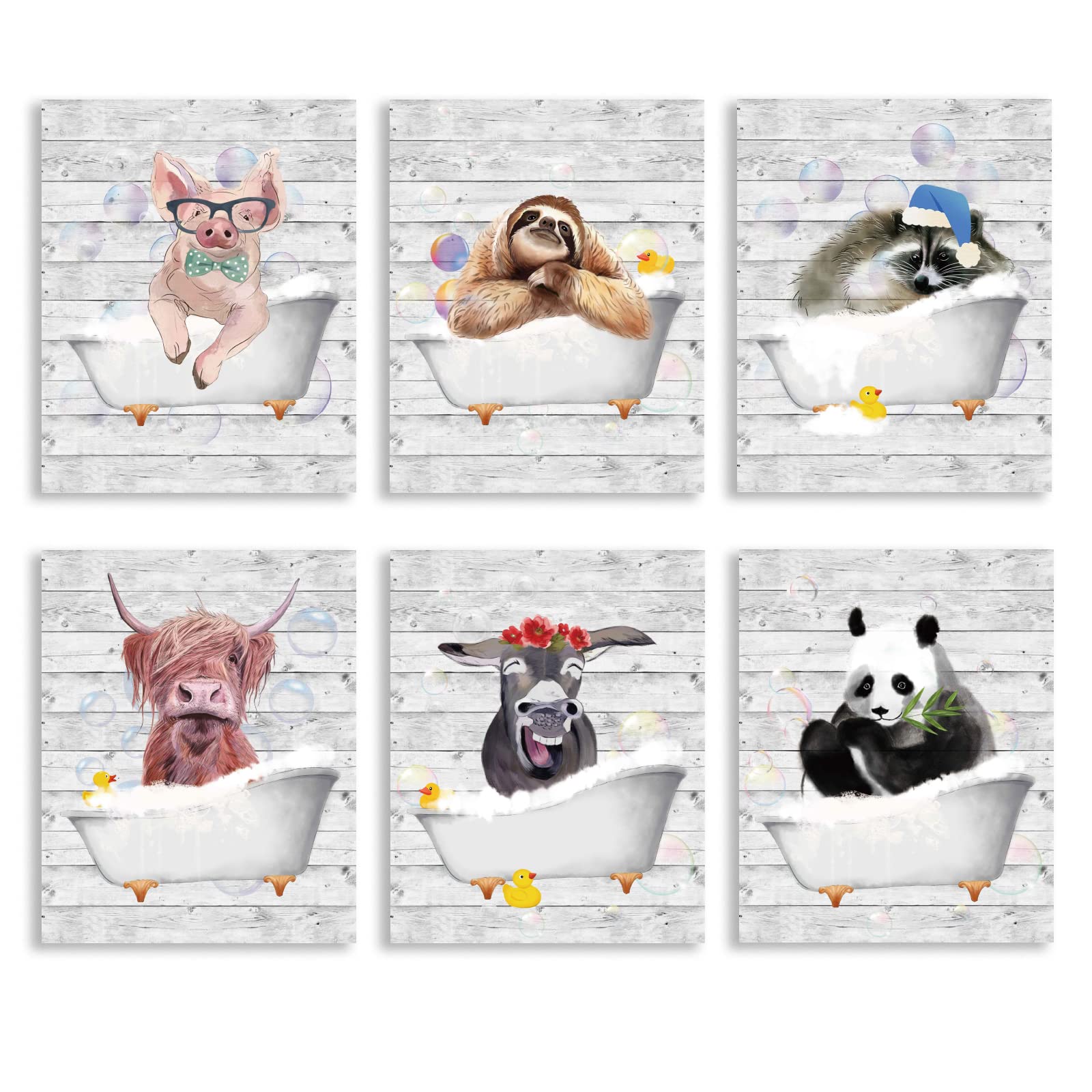 SUPERDANT 6pcs Animal Bathroom Wall Art Prints Bathroom Wall Pictures Bathtub Canvas Poster Cute Animals for Kid's Room Nursery Toilet Unframed 20x25cm
