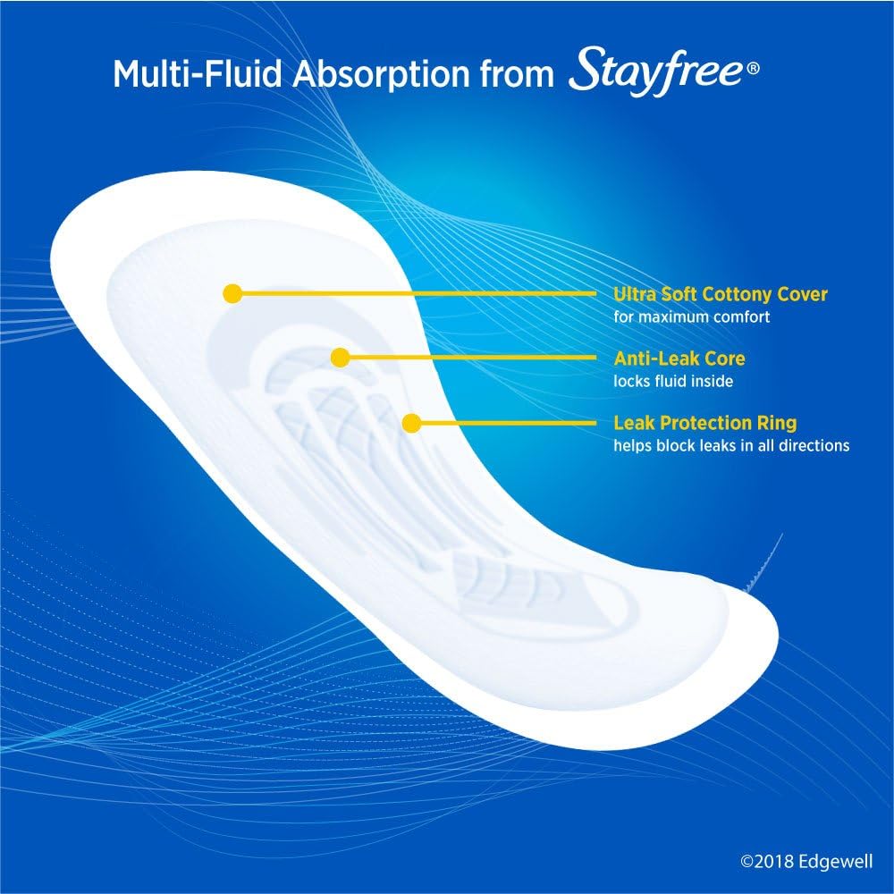 Stayfree Ultra Thin Overnight Pads with Wings, For Women, Reliable Protection and Absorbency of Feminine Moisture, Leaks and Periods, 40 count - Pack of 3: Health & Personal Care