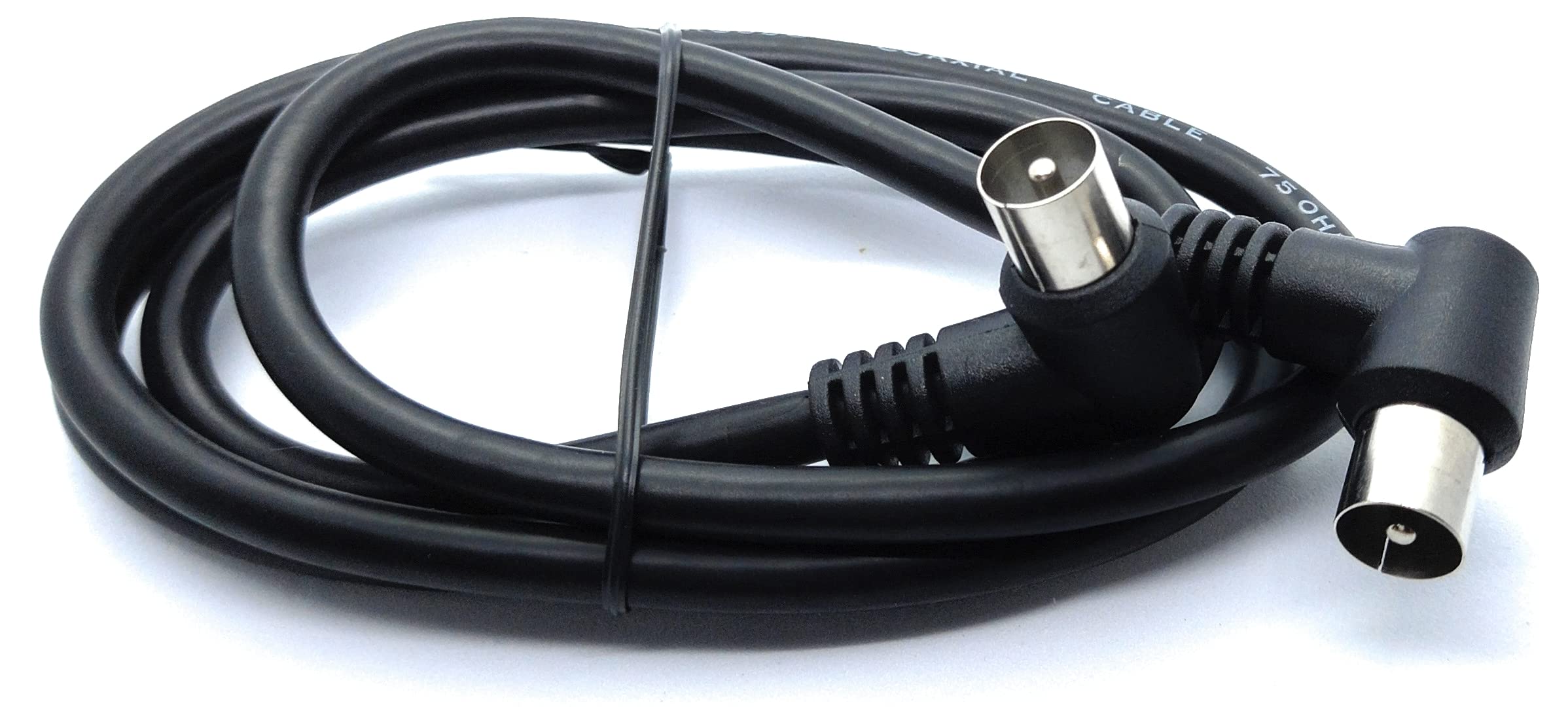 DRUT 1m TV RF Right Angle 90' Male Plug to Male Plug Coaxial TV Freeview Cable Lead 75 Ohm (33ft, Black)