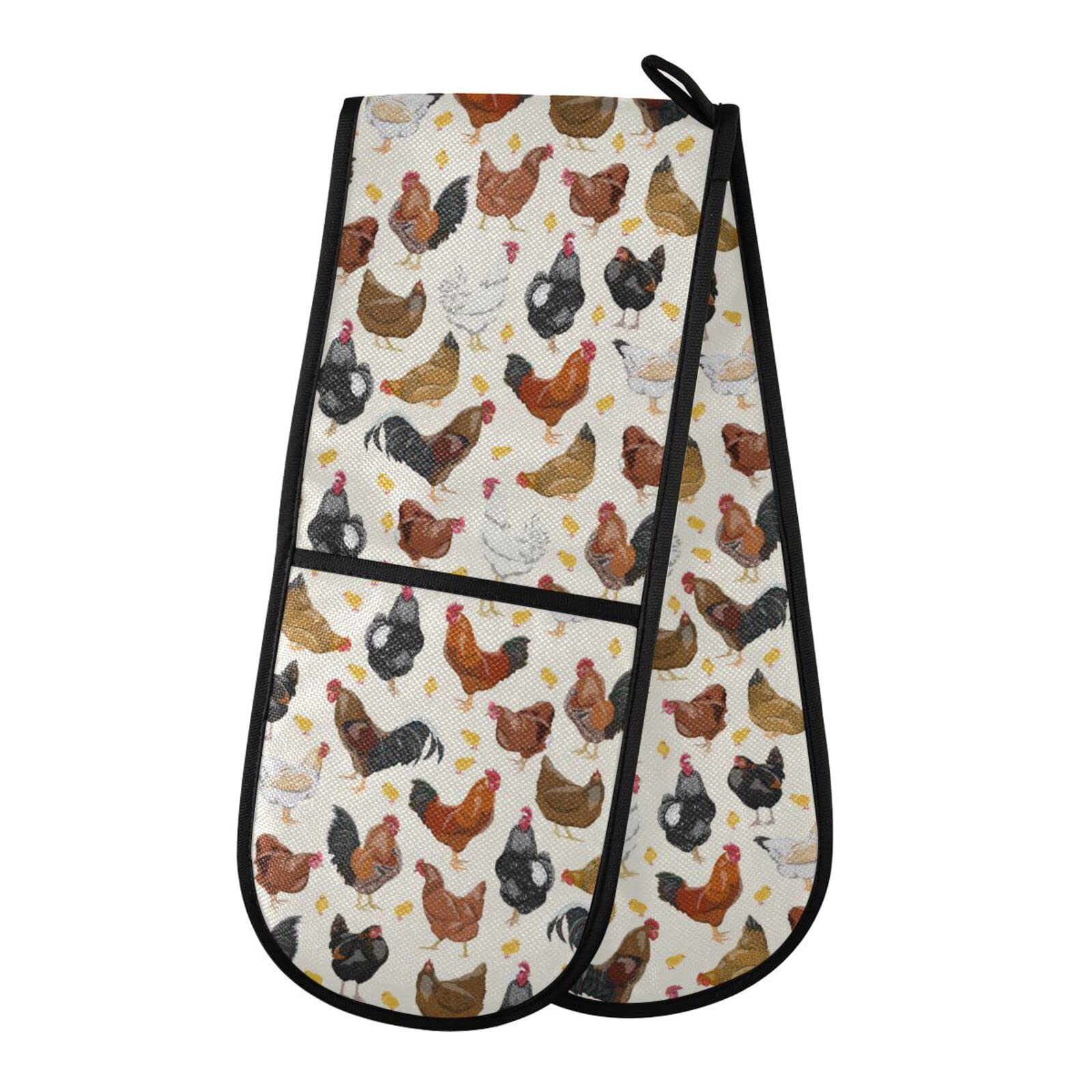 Double Oven Gloves Domestic Hens Roosters and Chickens Heat Resistant Pot Holder Oven Mitt Gloves for BBQ Cooking Baking Grilling Microwave