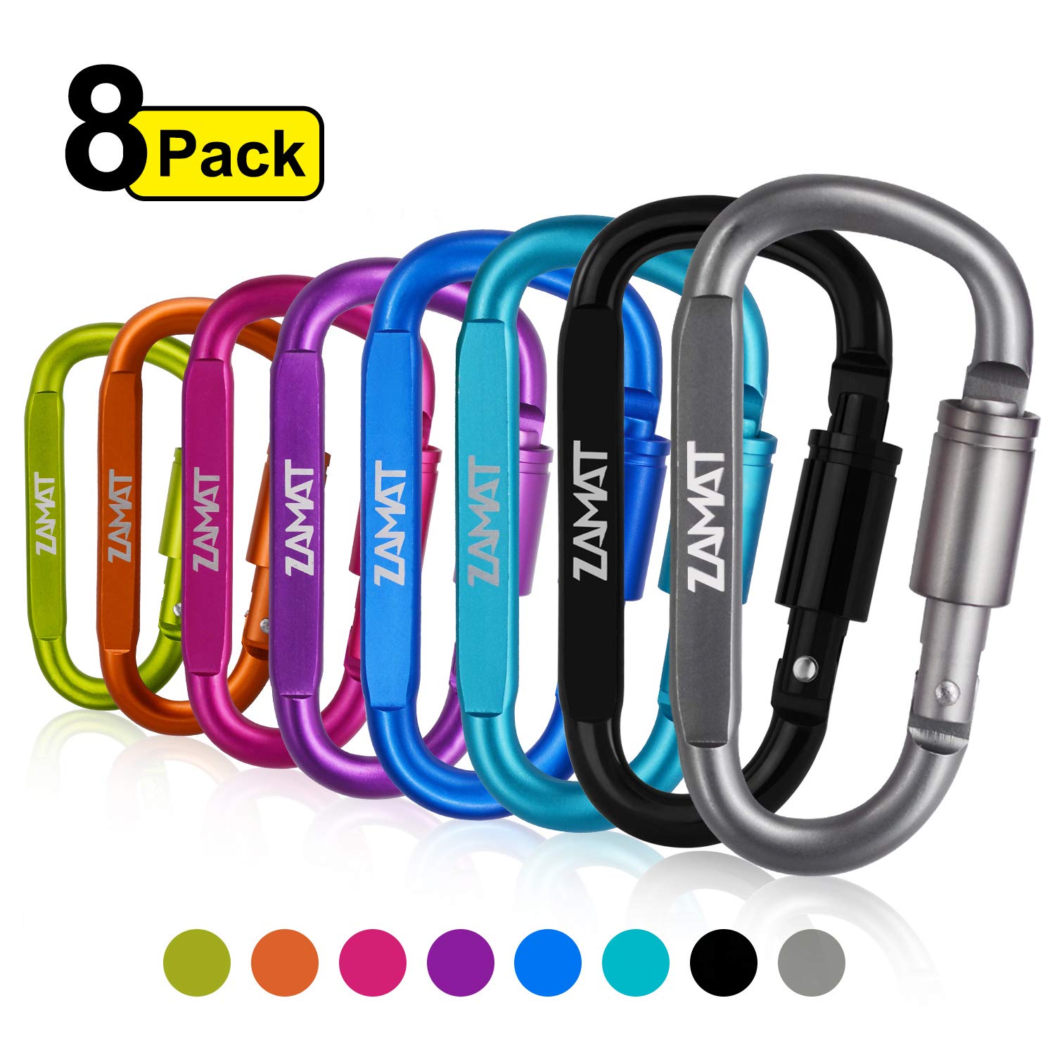 ZAMAT Carabiner, 3" 8 Pack DShaped Small Aluminum Locking Carabiner