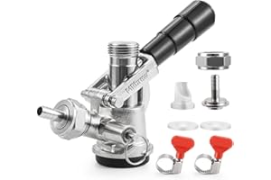 MRbrew D System Keg Coupler for Commercial Sankey, fit 1/4" & 3/16" I.D Draft Beer line, 5/16" Gas Barb, Stainless Steel Probe with Check Valve Sealing Washer Hose Clamp - for Kegerator Tap Dispenser